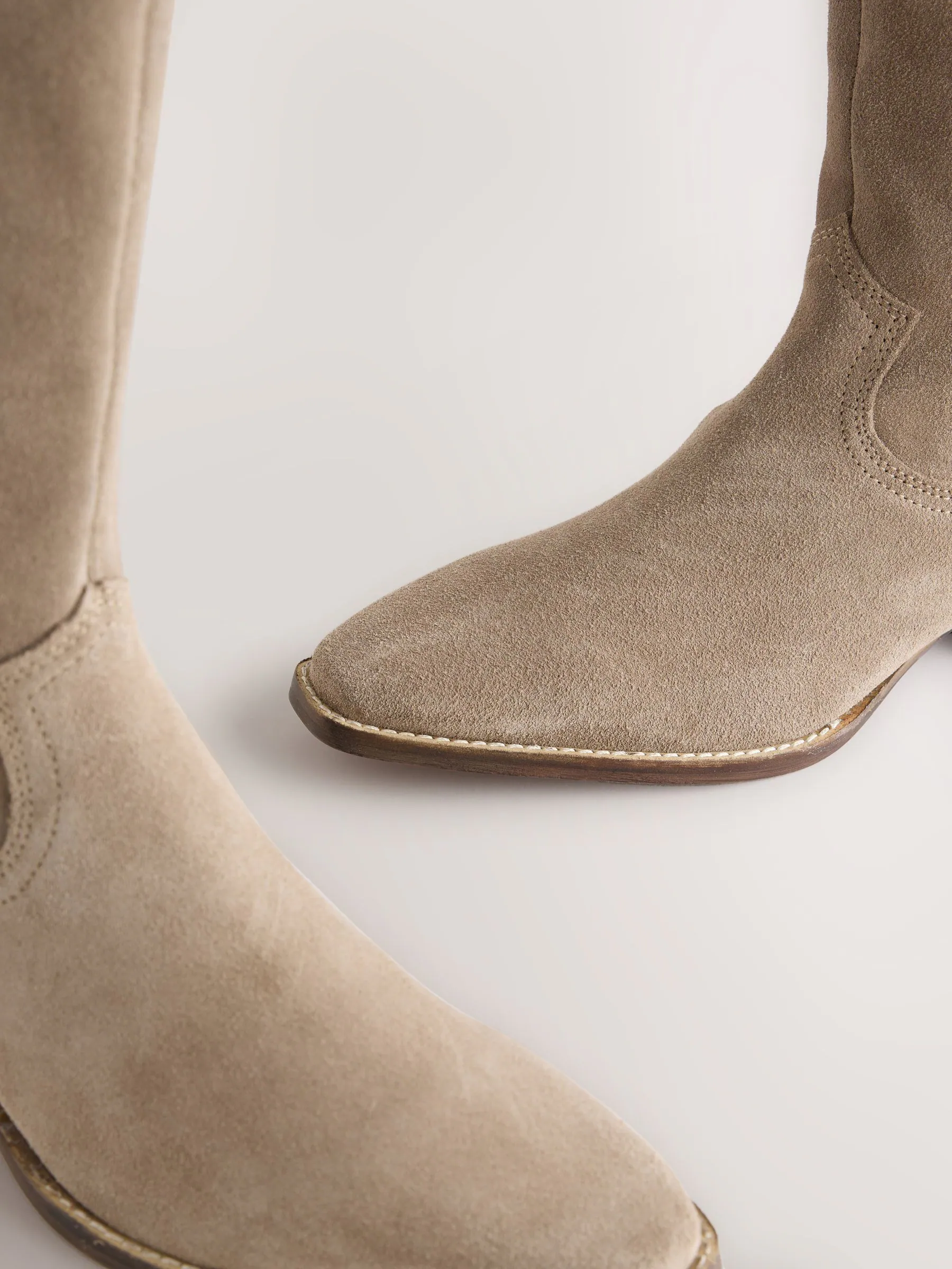 Taupe bruin suède leermix - Forever Comfort® kniehoge contrast western Boots