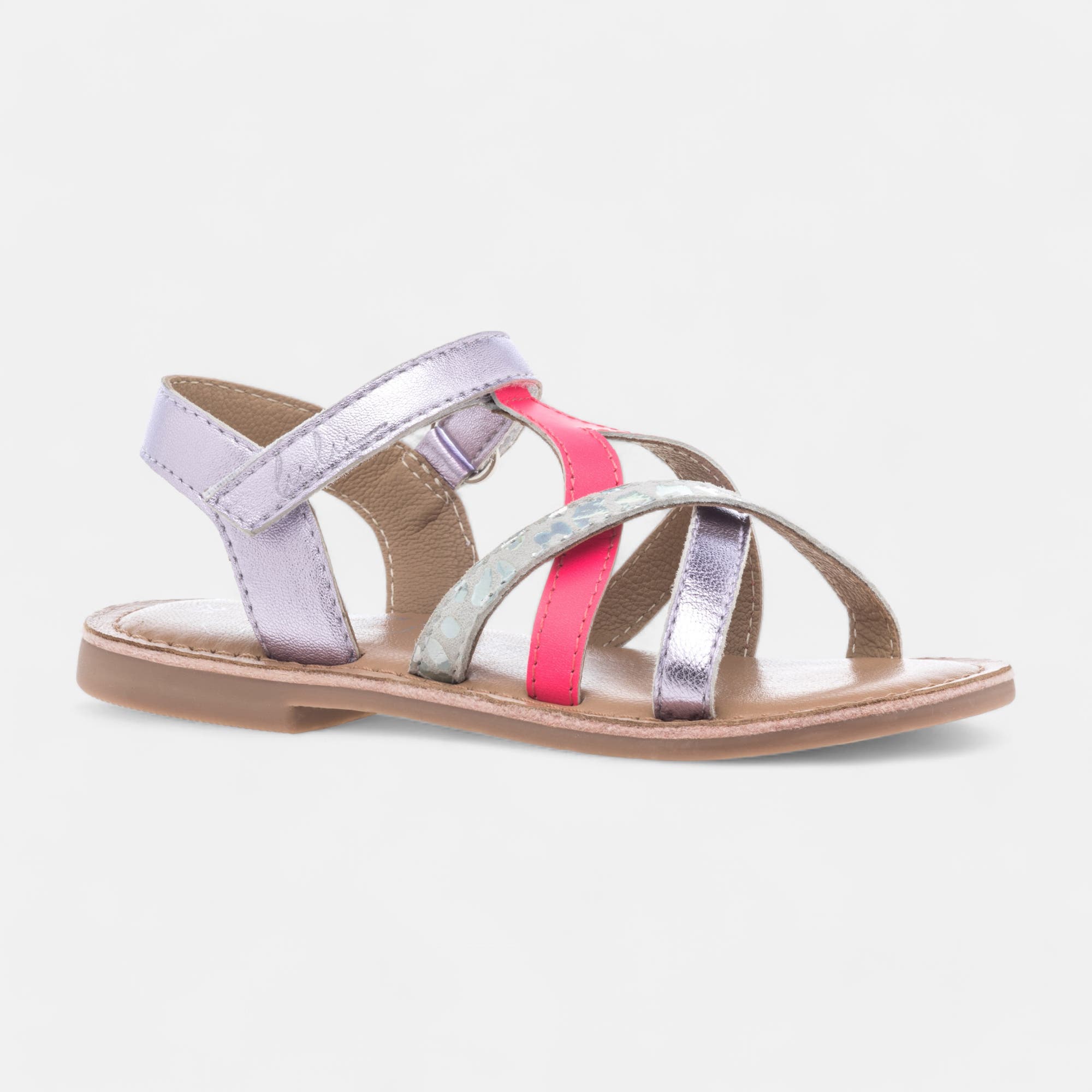 Nu-pieds Fille en cuir rose