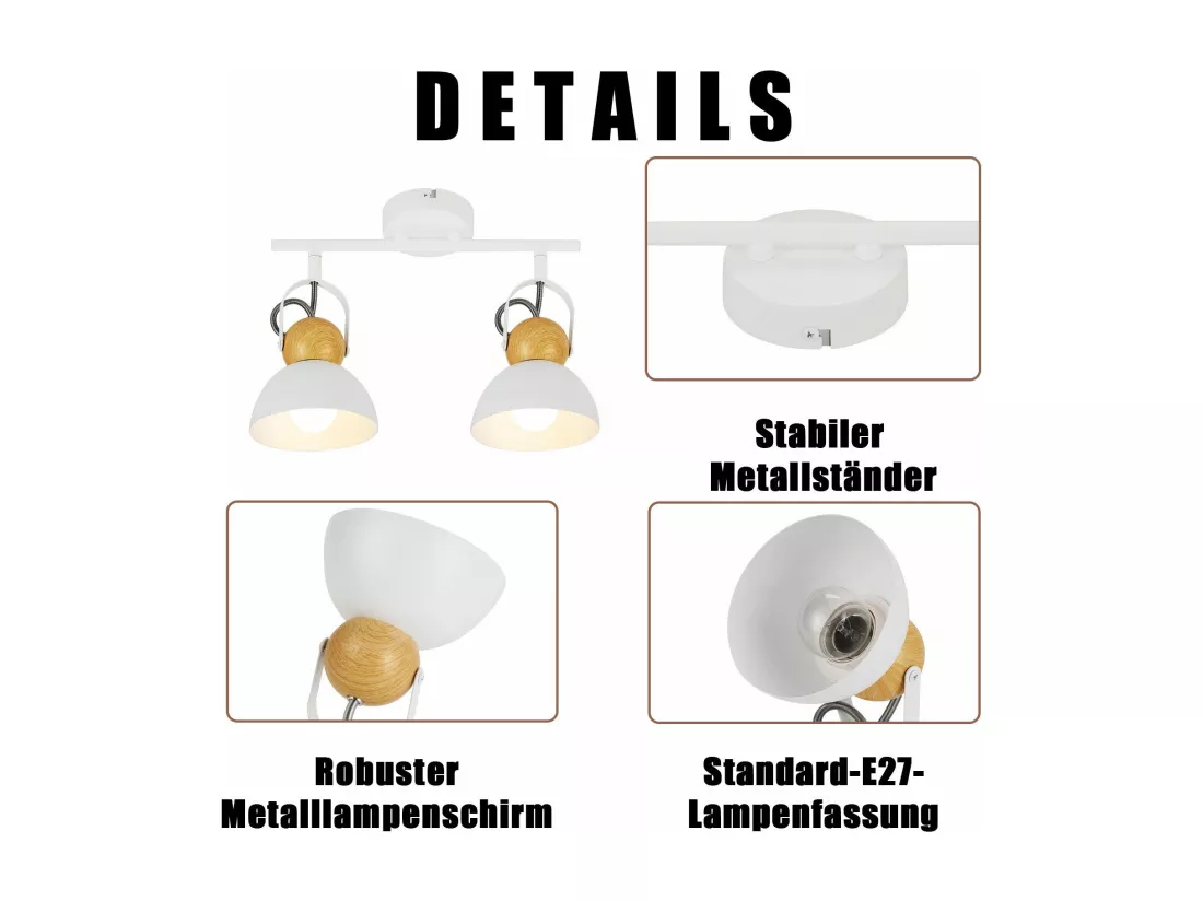 NETTLIFE Spot de plafond vintage noir E27 orientable 350° lampe de couloir rétro métal industriel orientable