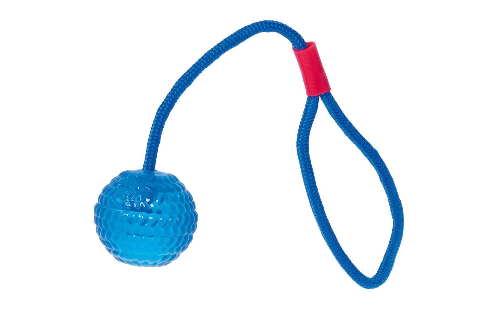 Hunde-Spielzeug Ball mit Wurfseil, Ø 7 cm, HellblauWurfspielzeug