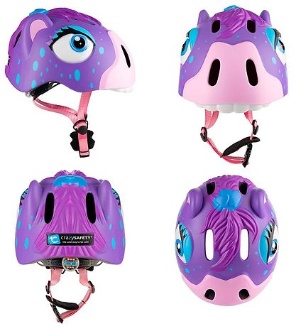 Crazy Safety Cykelhjelm m. Lys - Hest - Lilla