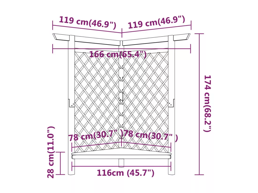 Pergola d'angle avec banc 166x81x174 cm Bois de pin imprégné