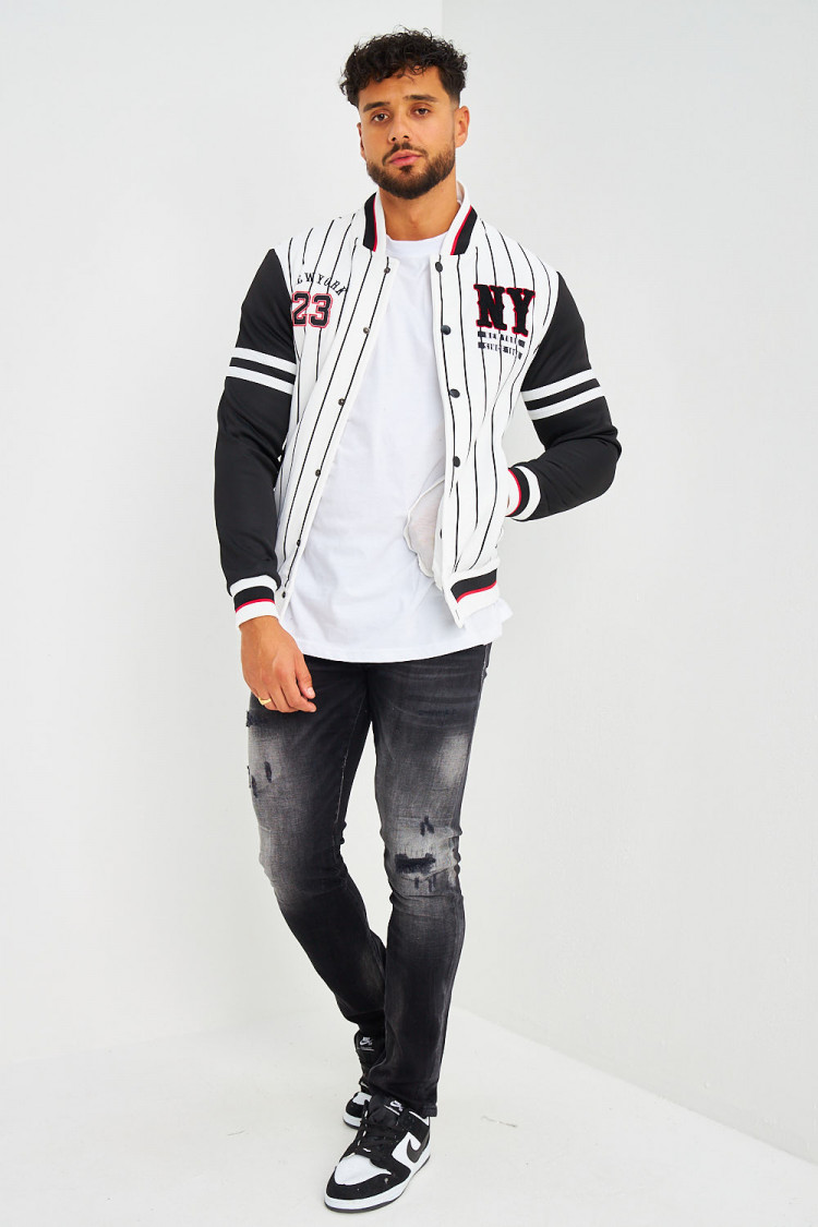 Bomber blanc et noir rayé New York