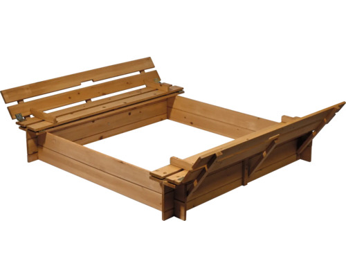 Zandbak met bankje en deksel, 118 x 118 x 21 cm, hout, vierkant, weerbestendig