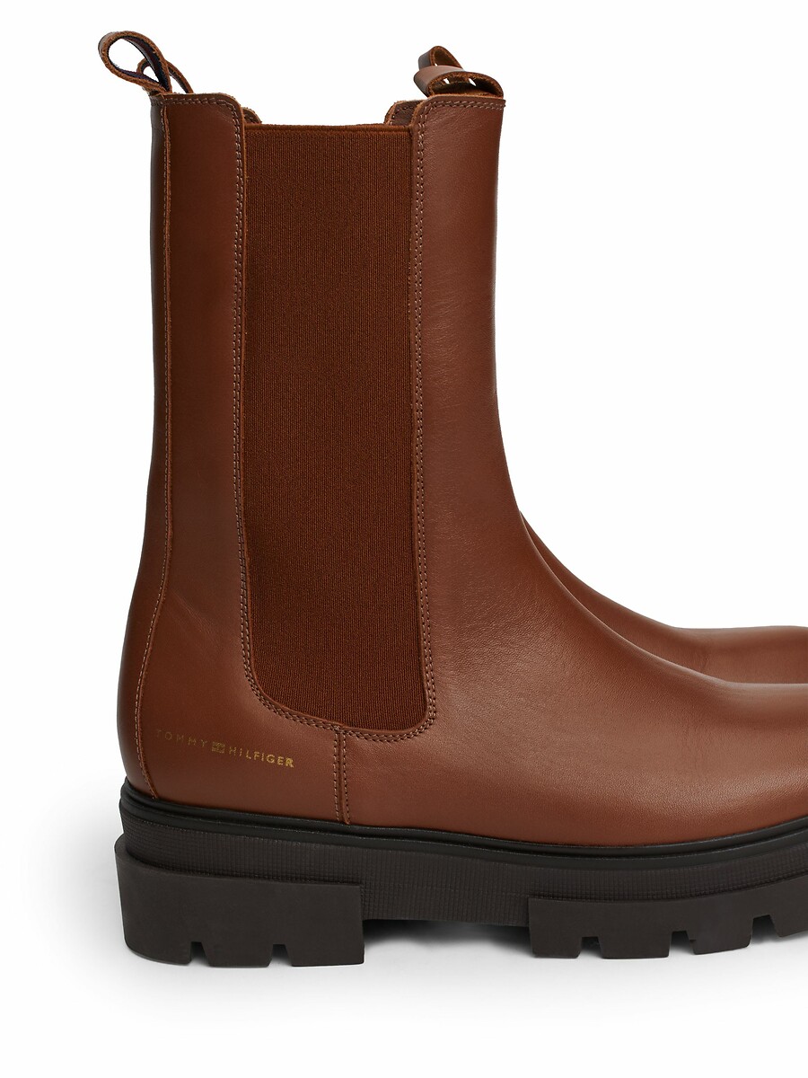 TOMMY HILFIGER<br>Botas de couro com elástico e salto baixo
