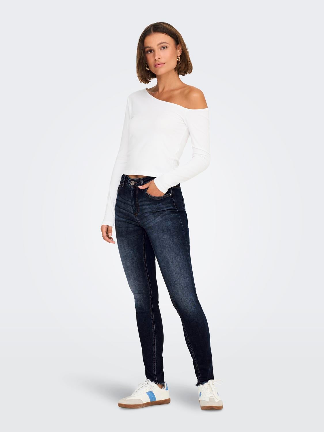 ONLBLUSH Mittlere Taille Skinny Fit Jeans Dark Blue Denim
