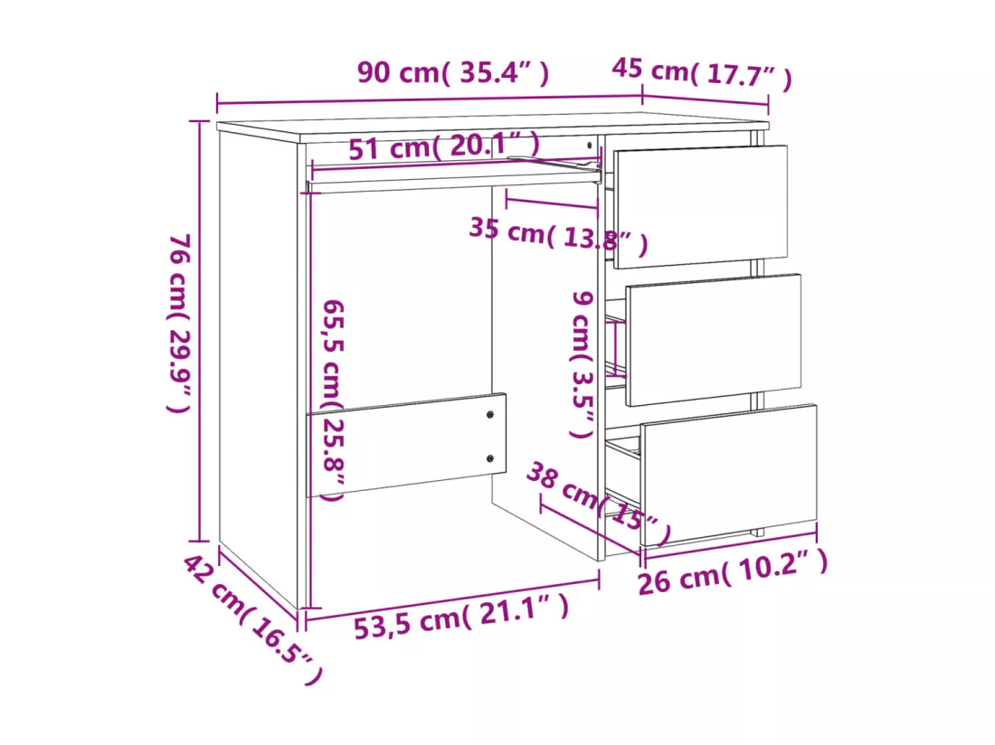 Bureau Gris béton 90x45x76 cm Bois d’ingénierie