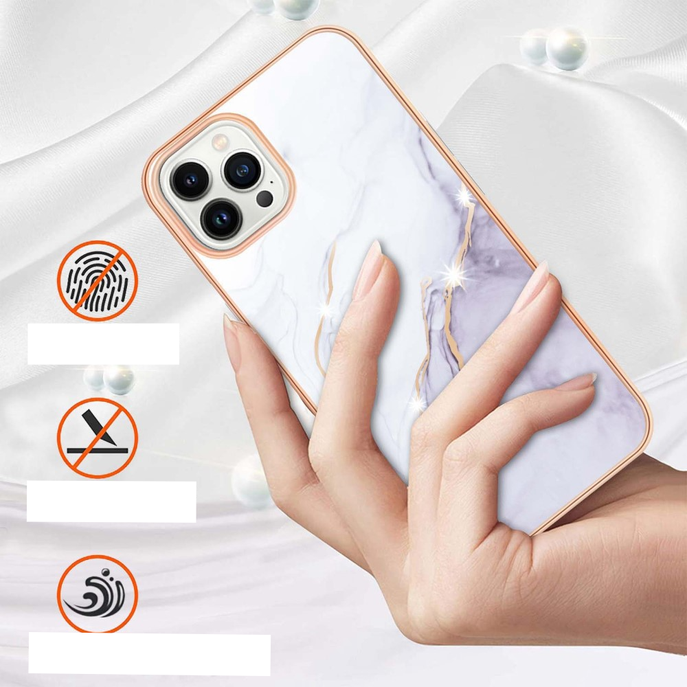 iPhone 14 Pro Gummi Case Hülle Galvanisierter Rahmen Marble Marmor Design - Lila / Roségold