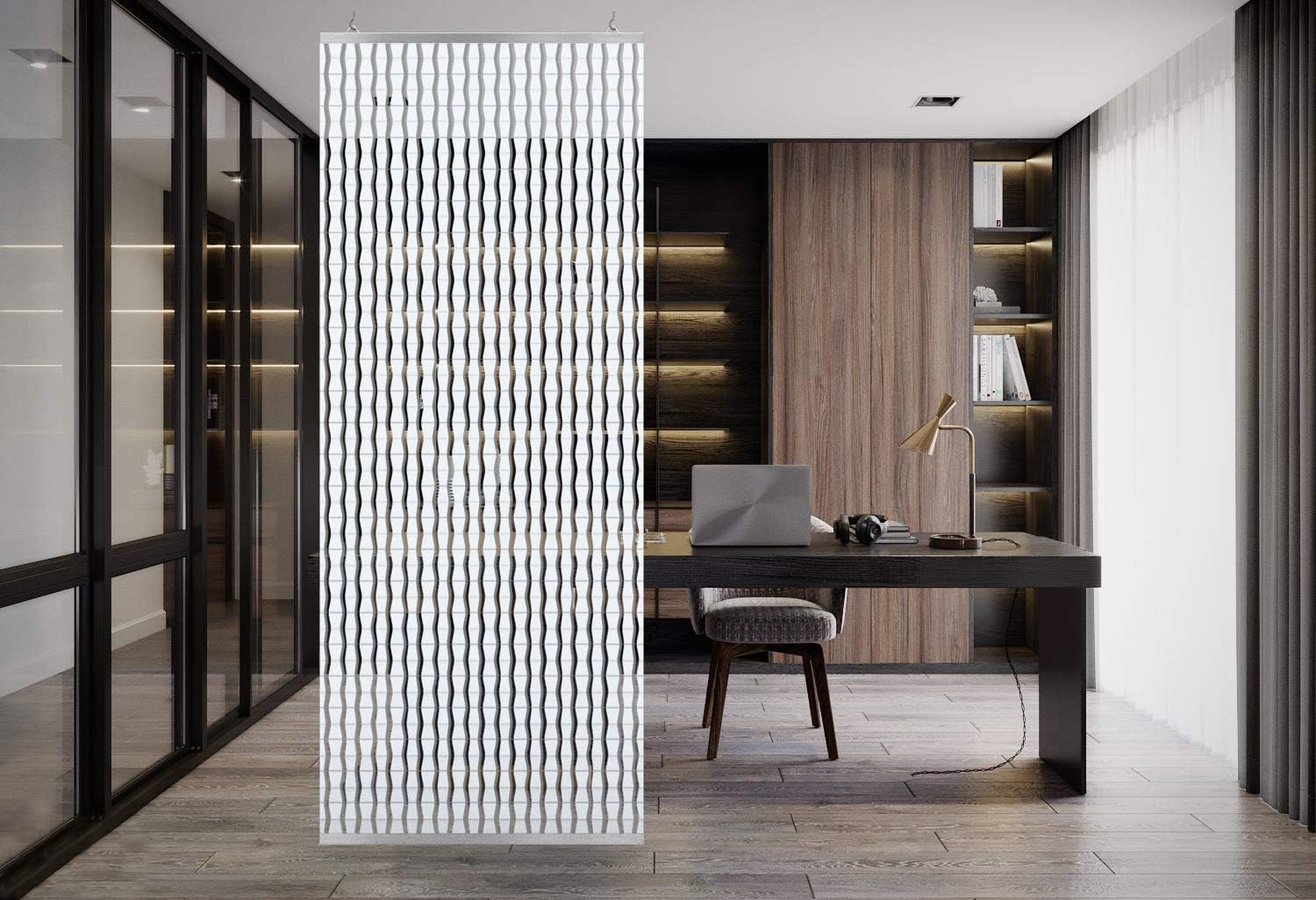 YourCasa - Raumteiler hängend [Designelement] Blickfang und Dekoration in jedem Raum | Trennwand ist Lichtdurchlässig - Raumtrenner 118 x 240 cm- Paravent bietet Sichtschutz - Multifunktional (Weiss)