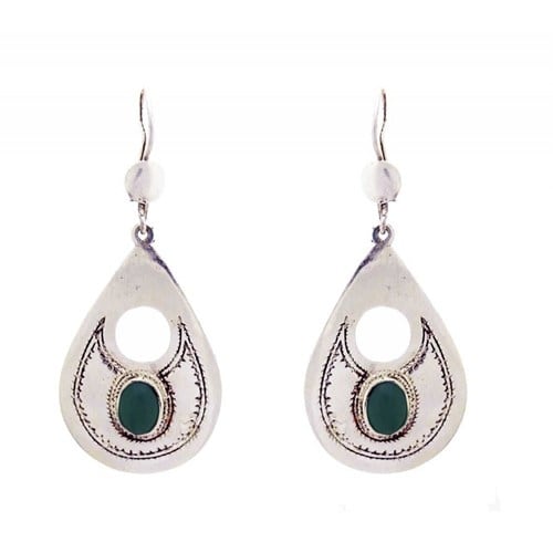 Boucle d'oreille touareg perle verte