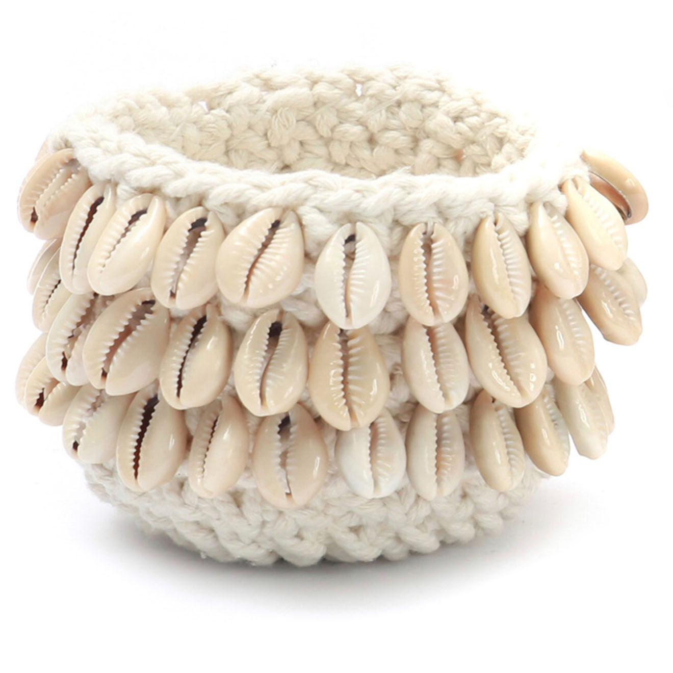 Bazar Bizar Cache-pot en macramé Cowrie naturel - D.12xH.7 cm