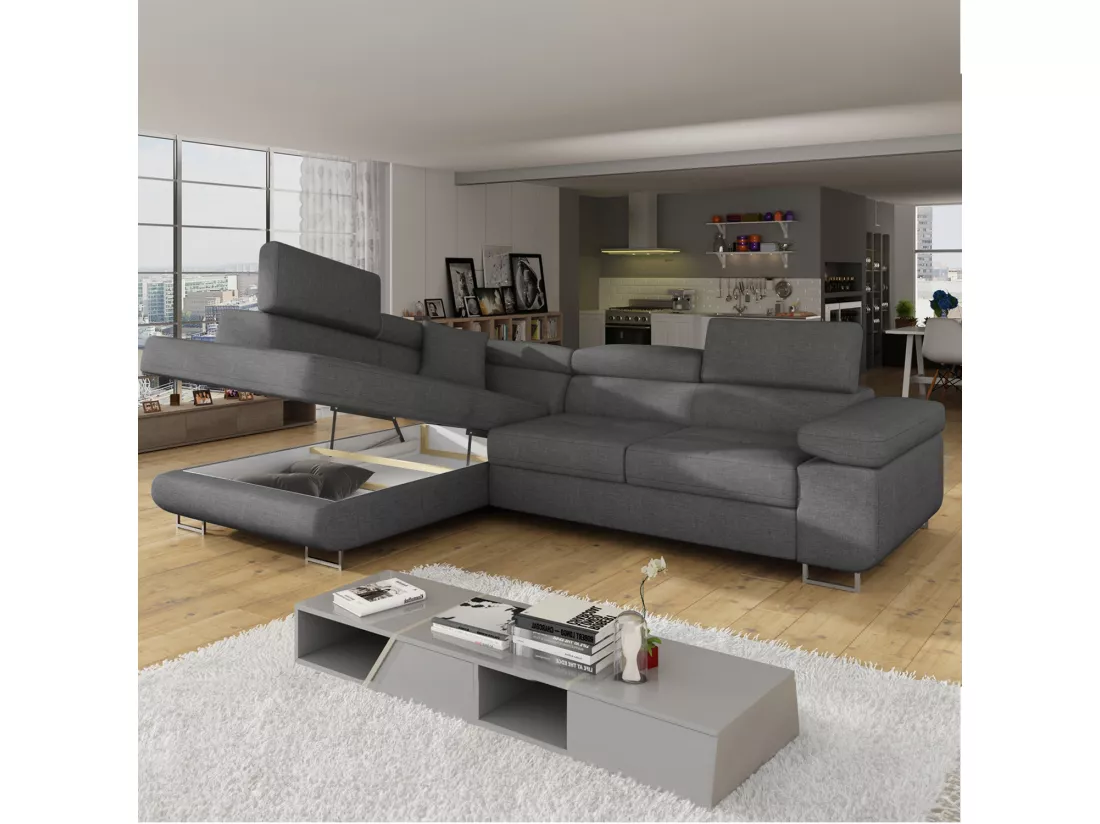Canapé d'angle gauche convertible Marius tissu Gris