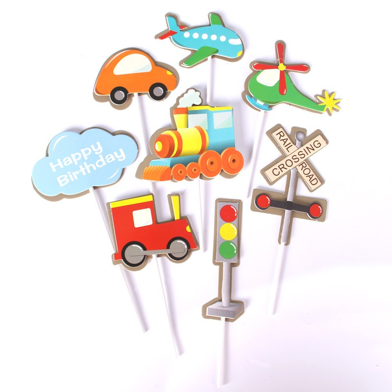 (8-tlg. Set) Kuchenstecker Kinder Tortenstecker Topper Dekoration für Torten / Kuchen - Fahrzeuge