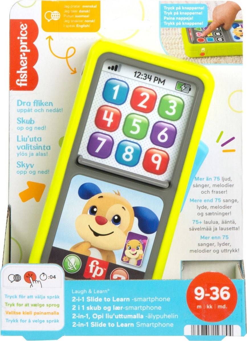 Fisher Price - Smart Phone Legetøj Med Lyd - 2-I-1 Skub Og Lær