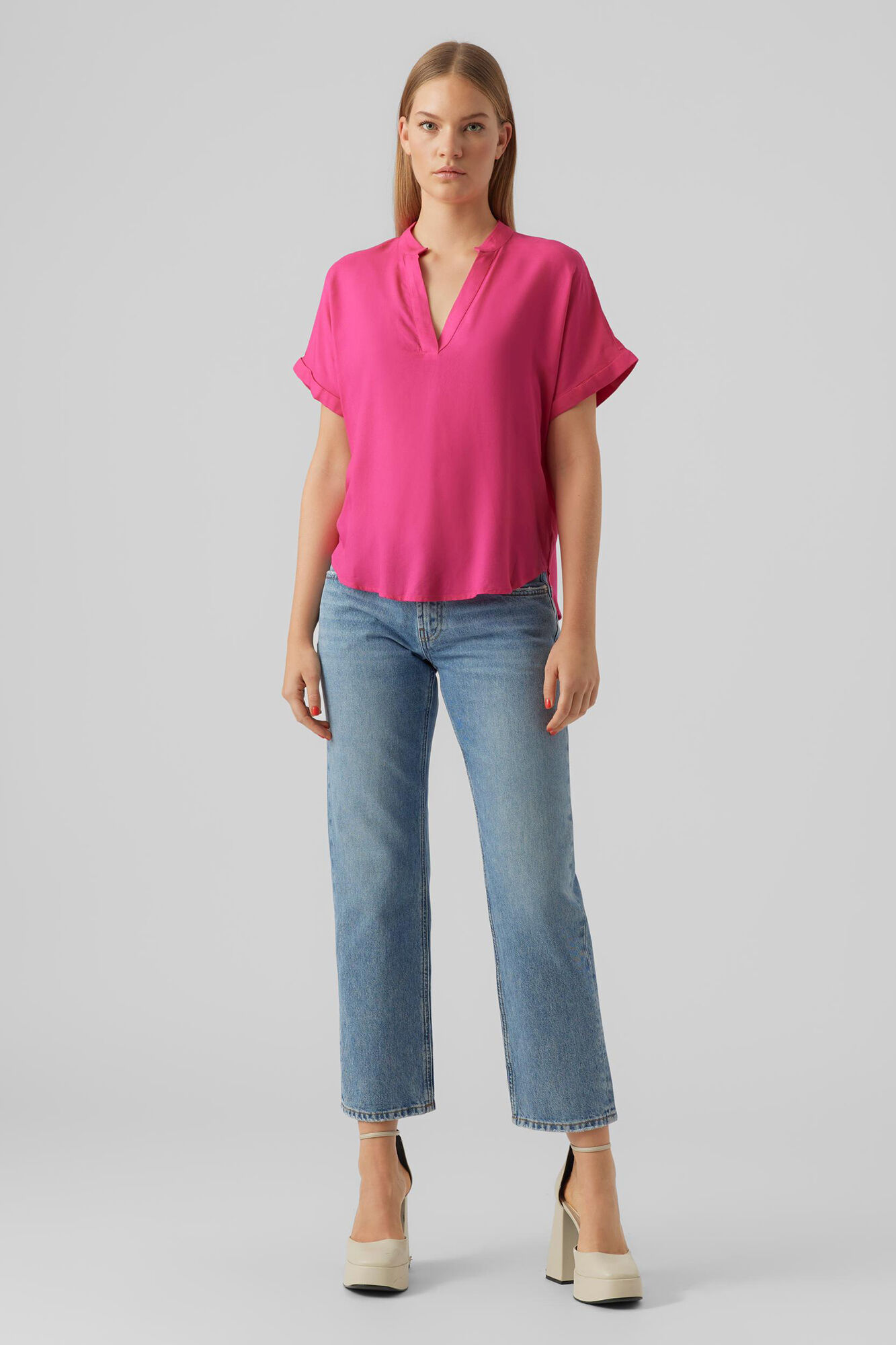 Blusa básica de manga curta - Rosa