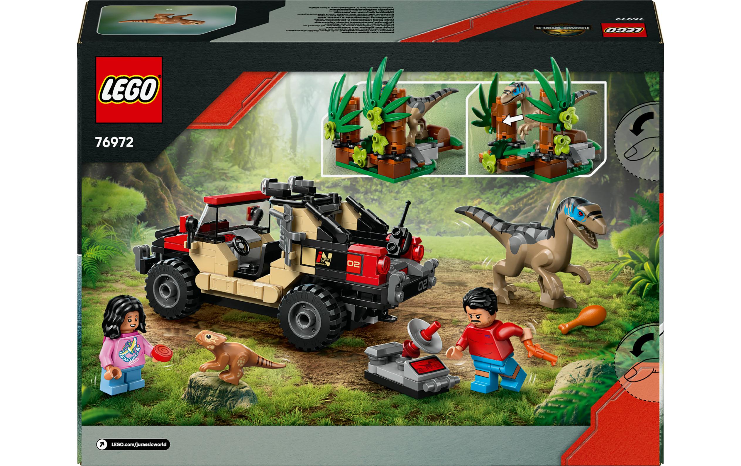 Jurassic World Raptor: Verfolgungsjagd mit dem GeländewagenLego Bauset mit Dino zum Spielen und Ausstellen