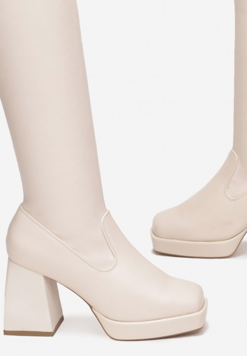 Bottes haute à talon carré beige Enixia