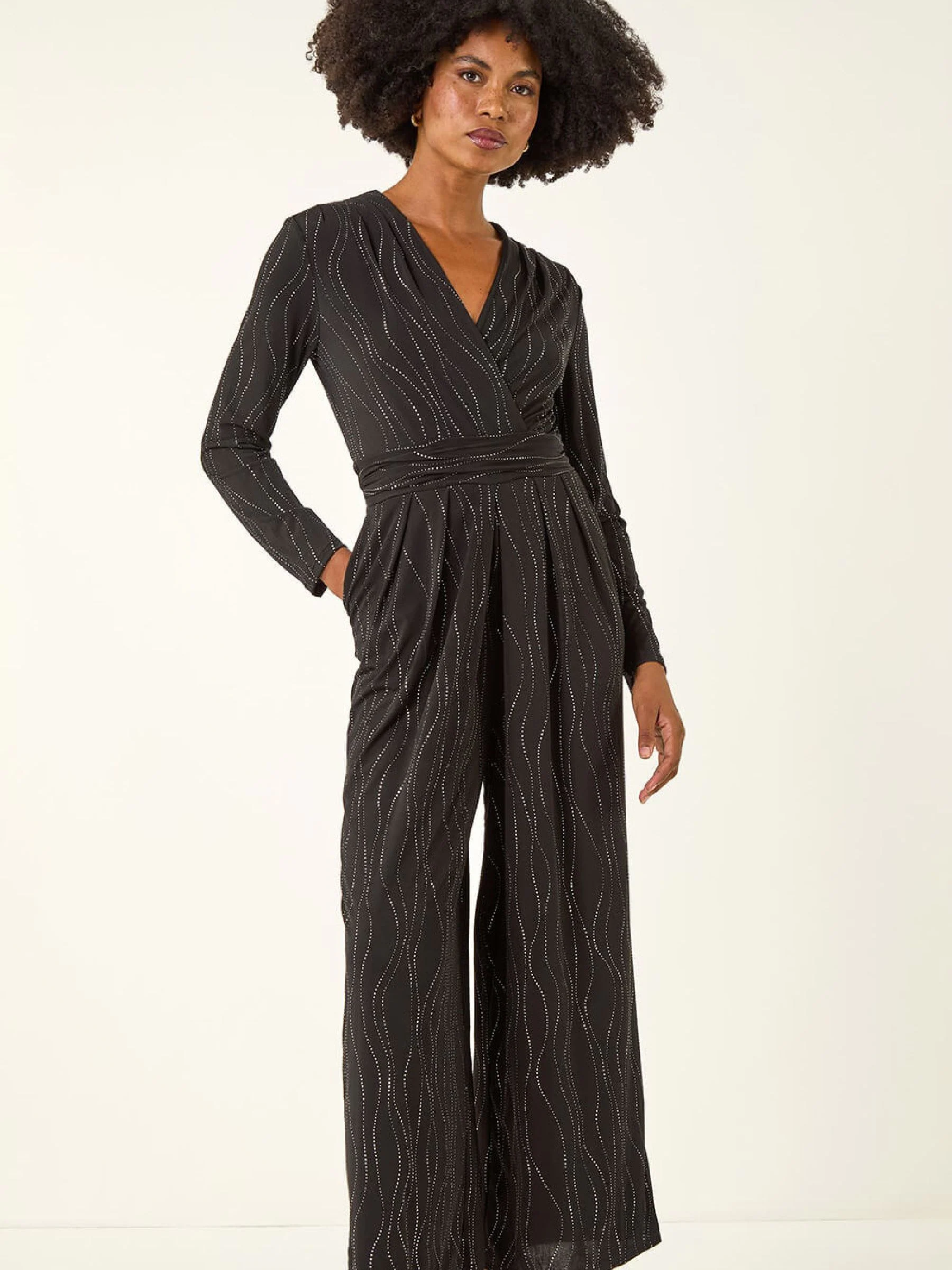 Roman Embellished Wide Leg Stretch Jumpsuit