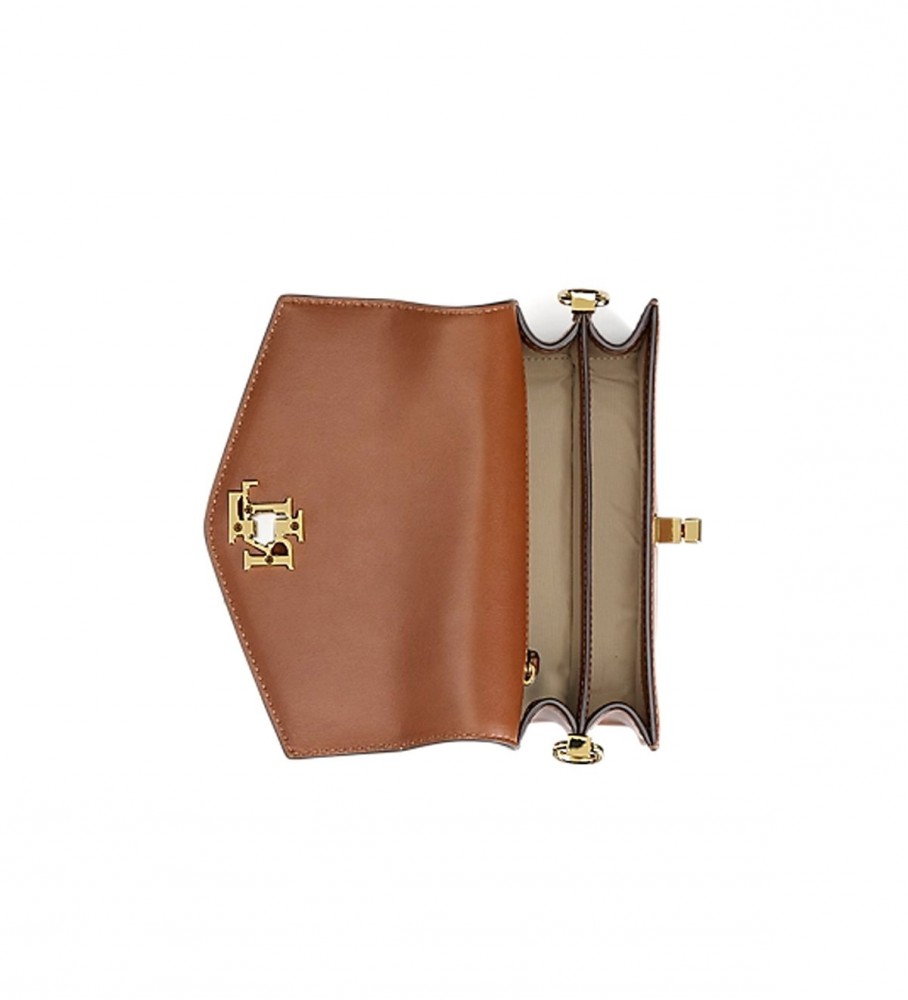 Bolsa transversal pequena Ralph Lauren Tayler em couro marrom - 10,8 x 18,4 x 7 cm -
