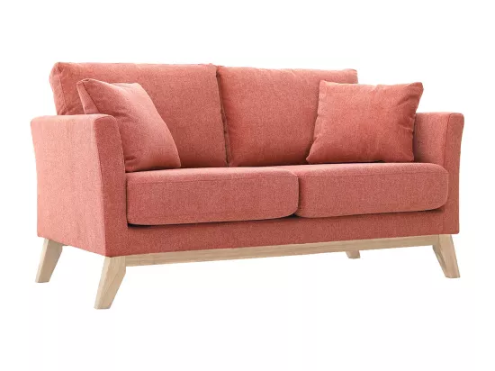Canapé scandinave déhoussable 2 places en tissu effet velours texturé terracotta et bois clair OSLO