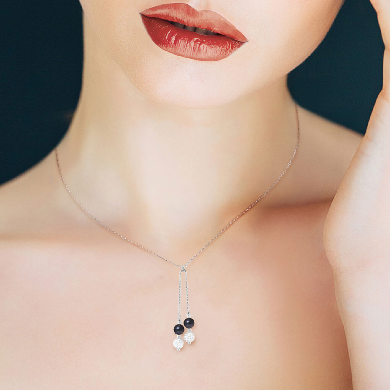 Mitzuko Collier Cat Argent Perles d'Eau Douce noires
