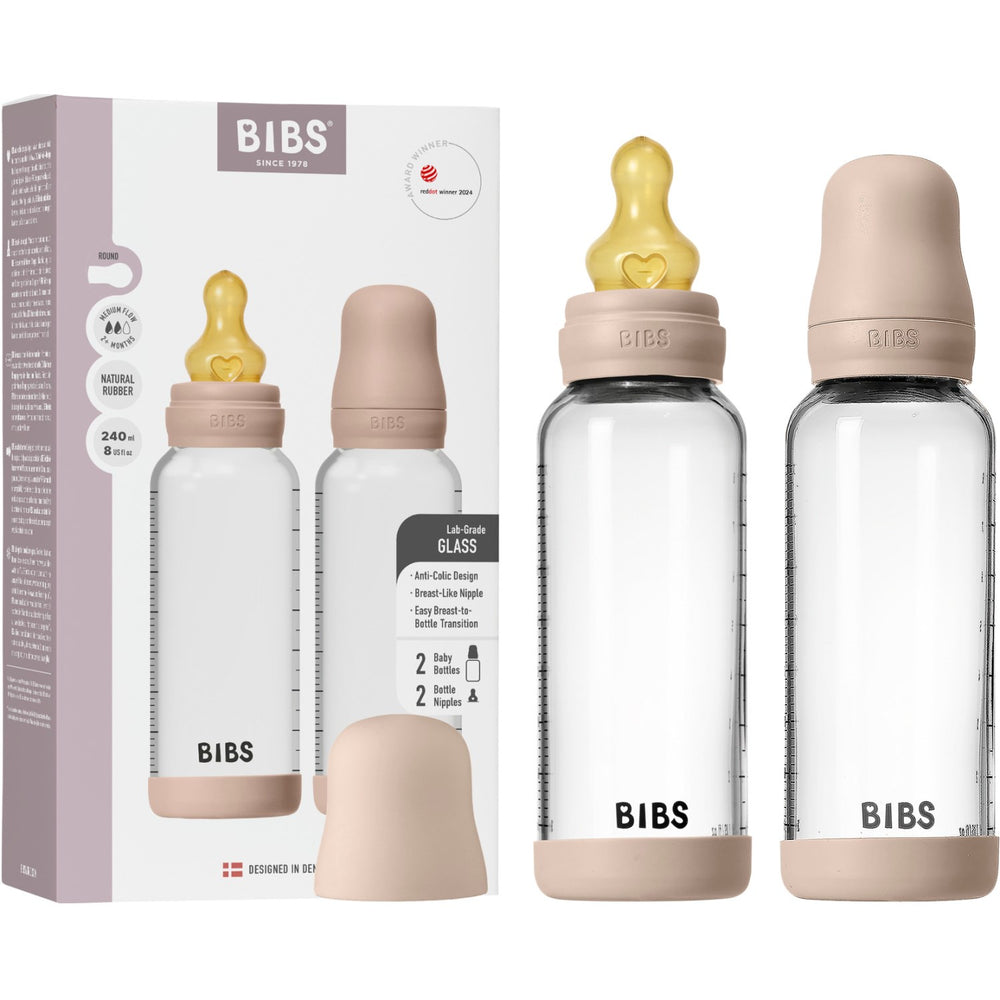 Køb Bibs Blush Glass Baby Flaske Round Latex 2-Pak 240 Ml Medium Flow
