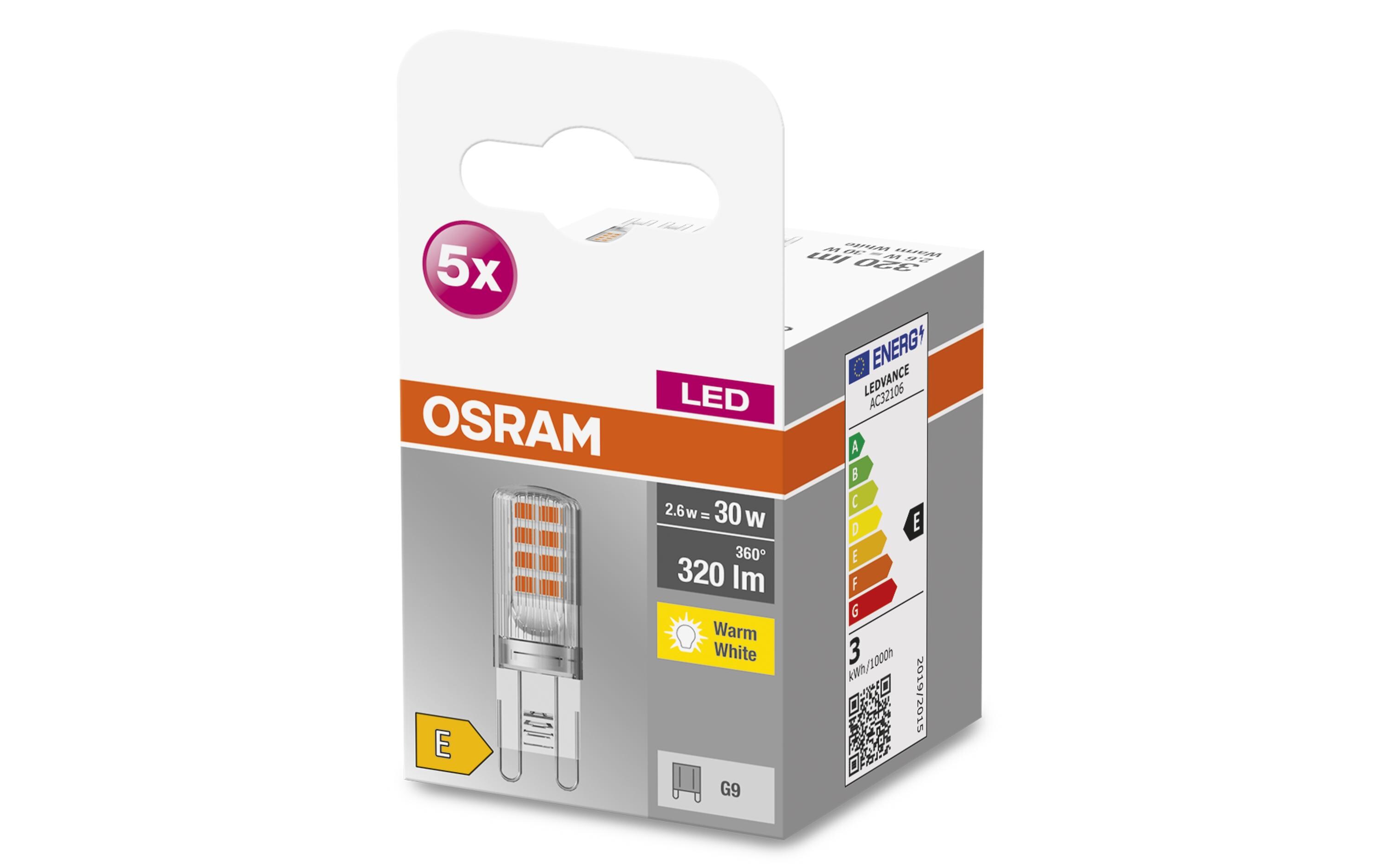 Lampe Base Pin 30, 2.6W, G9, WarmweissLED-Lampen, klassische Kolbenform