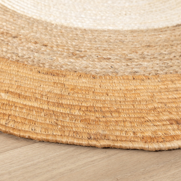 Rond Jute vloerkleed - Mirai Border Wit/Naturel