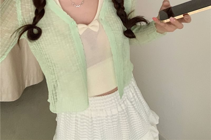 ANORA - V-hals geribbeld cropped vest
