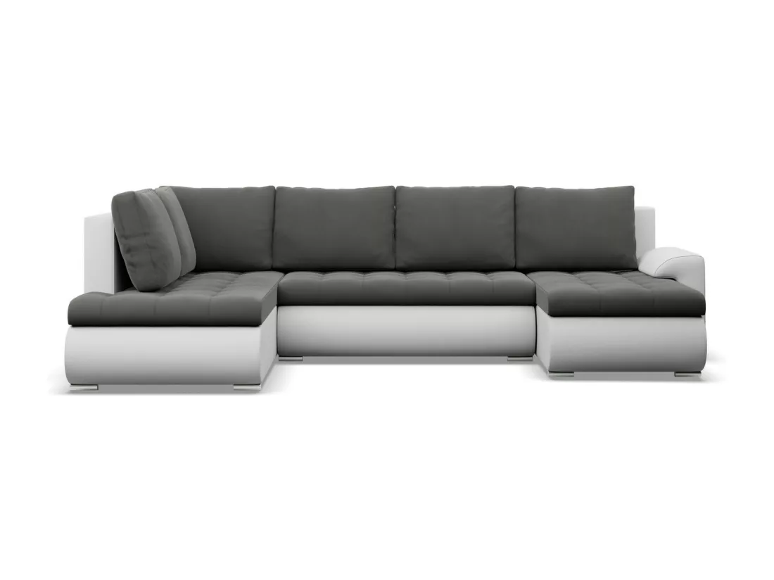 Canapé d'angle en U avec fonction sommeil, Ottoman, Gris foncé + Gris