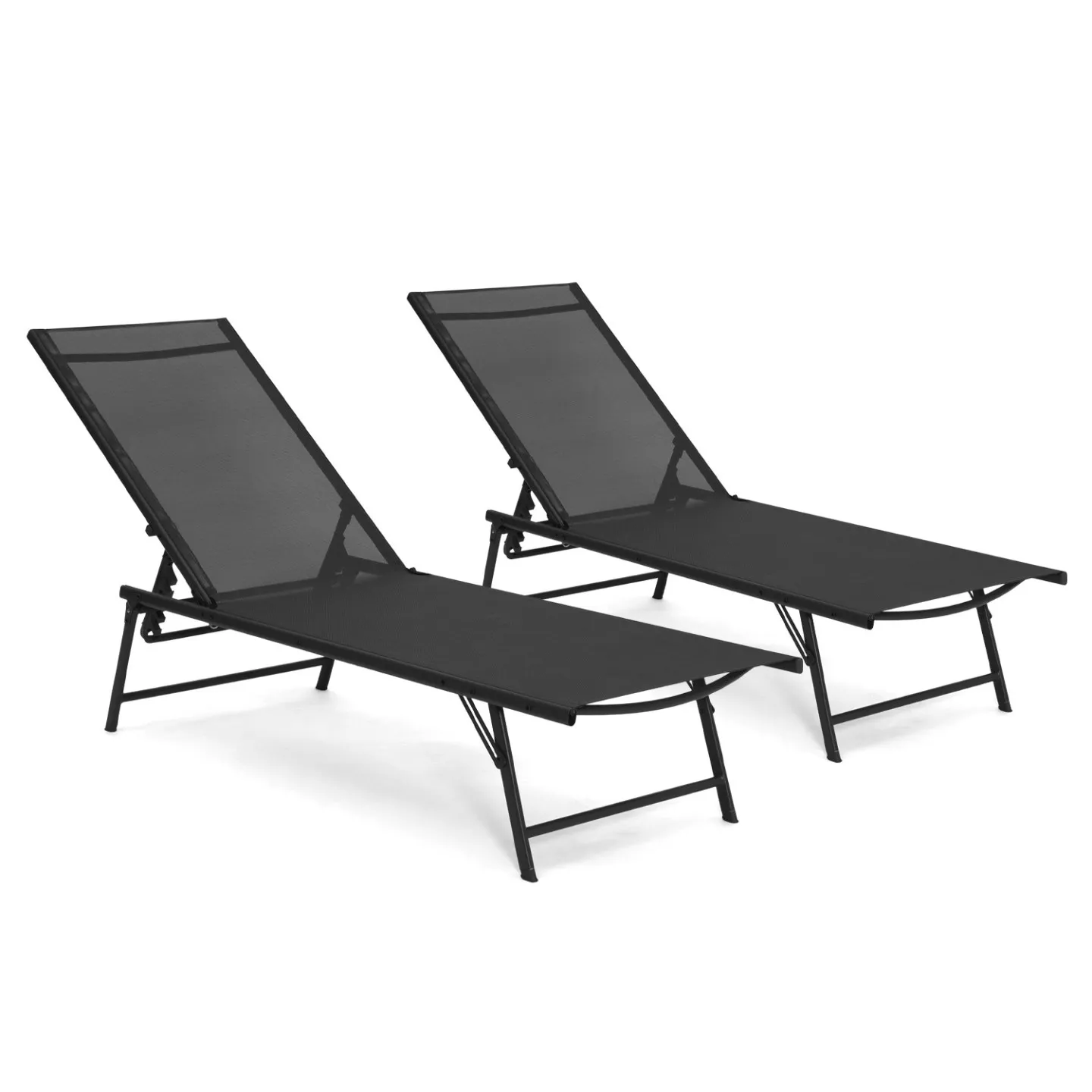 Lot de 2 transats de jardin inclinables KAILUA en acier noir et toile noire