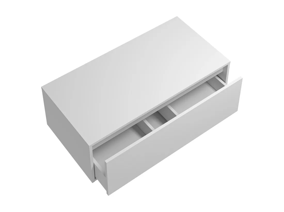 Meuble de salle de bain suspendu blanc avec vasque ronde - 1 tiroir et 2 niches - 94 cm - TEANA II