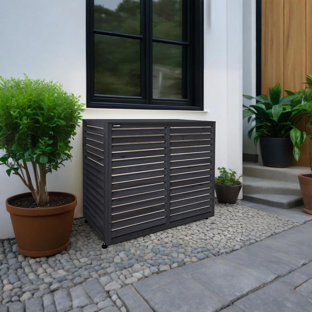 Wärmepumpe Verkleidung Klima Sichtschutz Abdeckung aus Holz imprägniert in anthrazit für Außengeräte Klimaanlage 100 cm x 83 cm x 53 cm