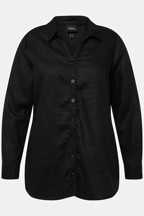 Bluse, Leinen, offener Kragen, Langarm