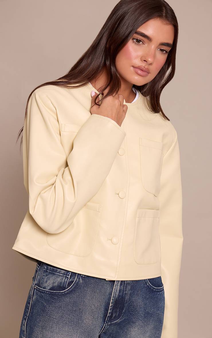 Butter Cream Veste En Synthétiquecuir Crème Avec Détails De Poches
