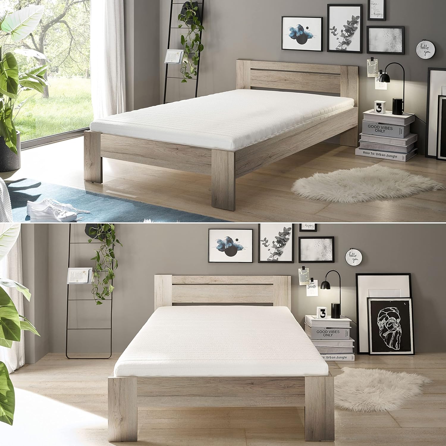 CANNES Futonbett 120 x 200 cm - Minimalistisches Jugendzimmer Bett in Eiche San Remo Optik - 125 x 71 x 204 cm (B/H/T)