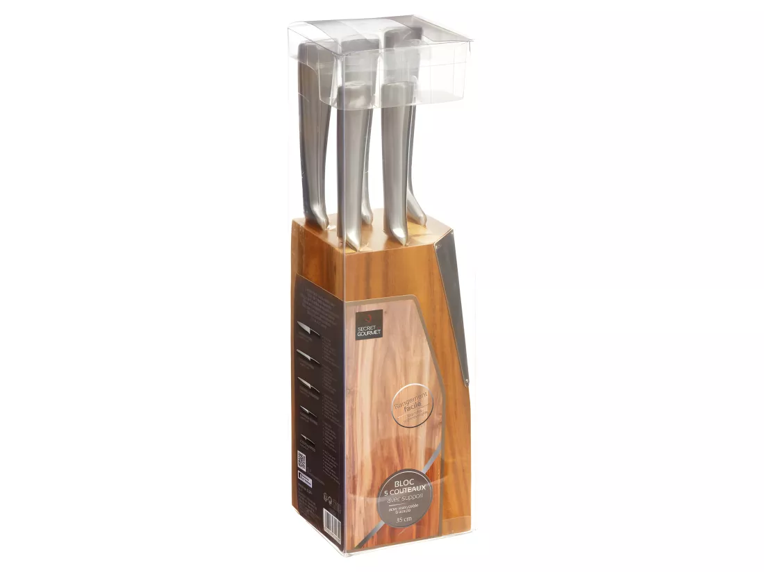 Bloc 5 couteaux Acacia Secret de Gourmet
