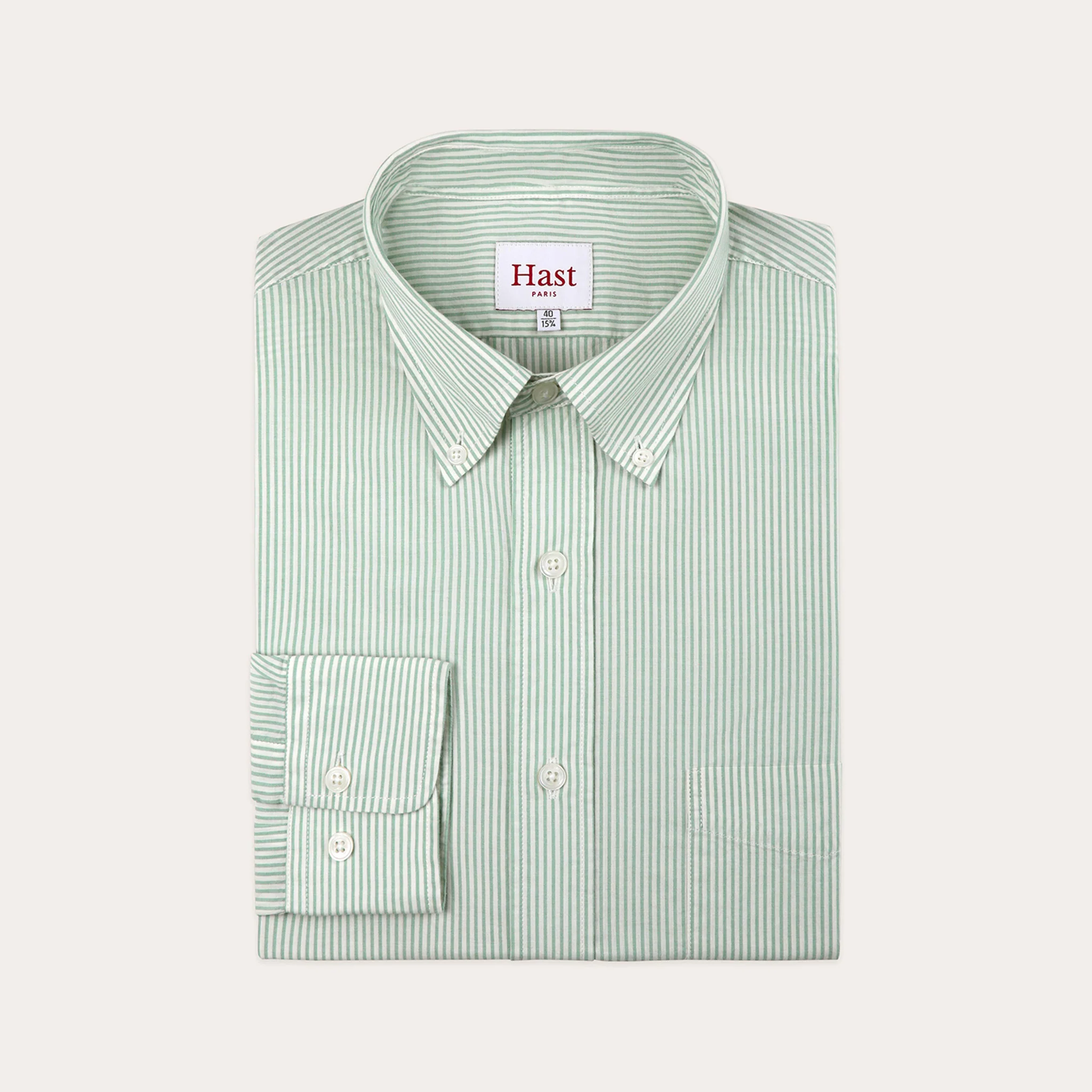 Green striped poplin shirt