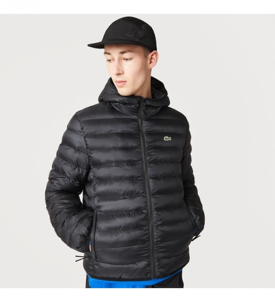 Jaqueta Lacoste acolchoada com capuz, preta