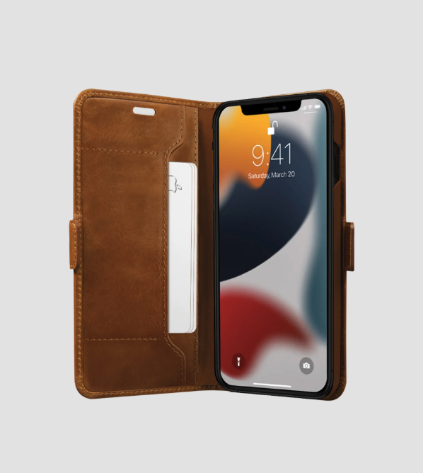 iPhone 13 Echtleder Tasche mit RFID Schutz Copenhagen Slim (CS61GT001326) - Tan