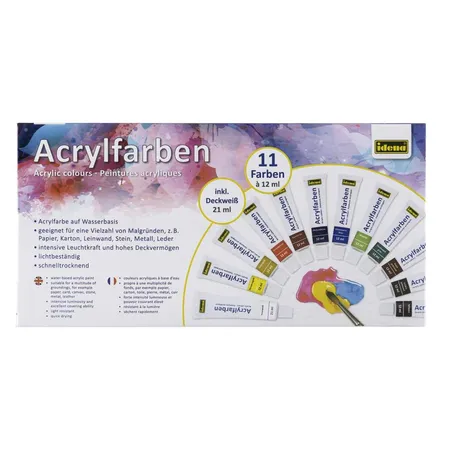 Idena Acrylfarben Set inkl. Deckweiß 11x12ml, 1x21ml