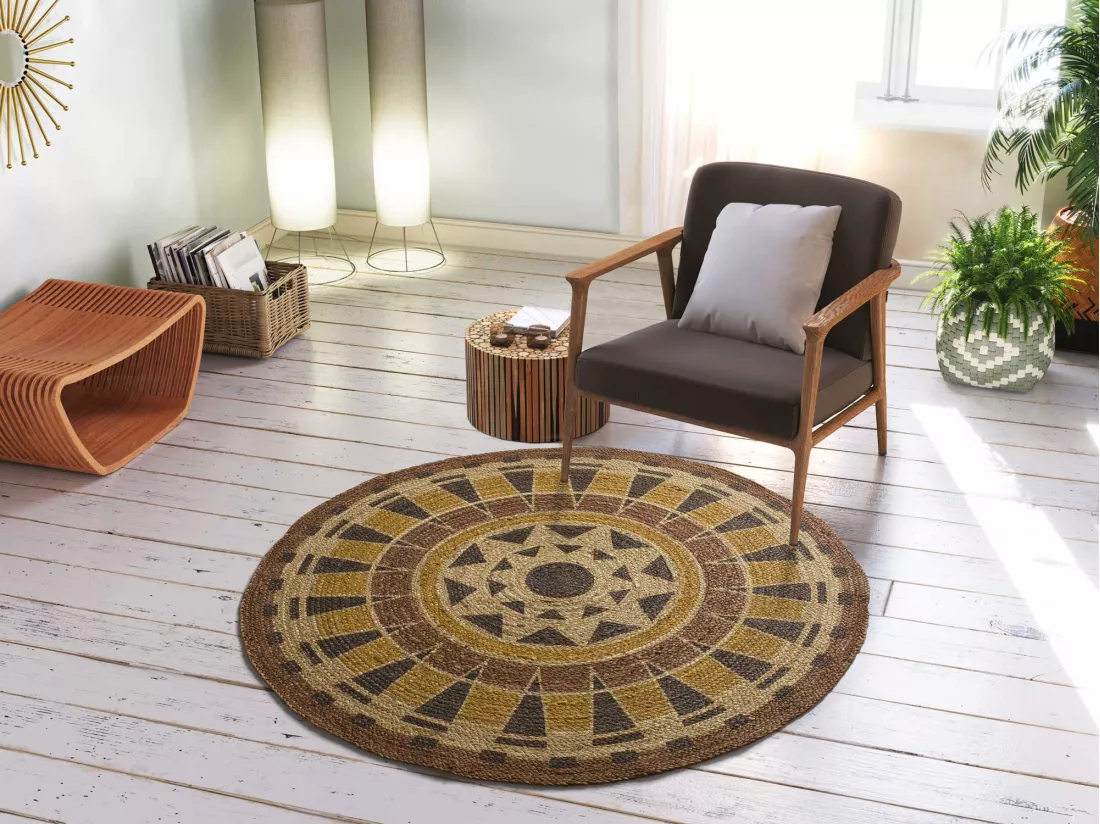 Tapis intérieur rond - ethnique - multicolore - diam.120 cm - TONGA