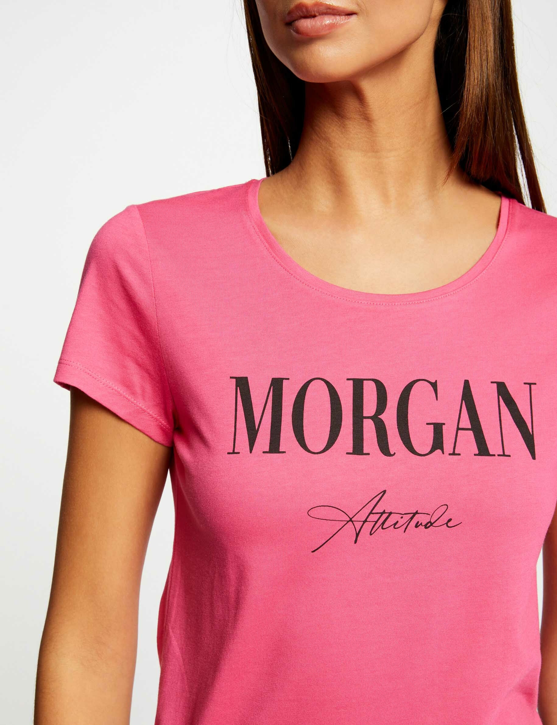 T-shirt manches courtes à inscription fuchsia femme - fuchsia