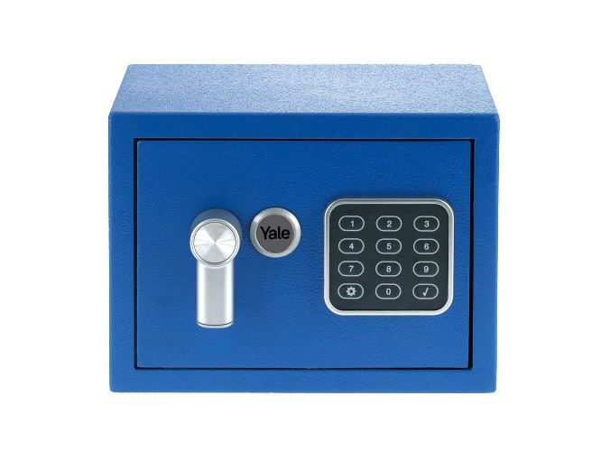 Yale Möbeltresor Value Safe Mini XS, 3,8 l, Blau Tresor mit Tastenfeld und LED-Anzeige