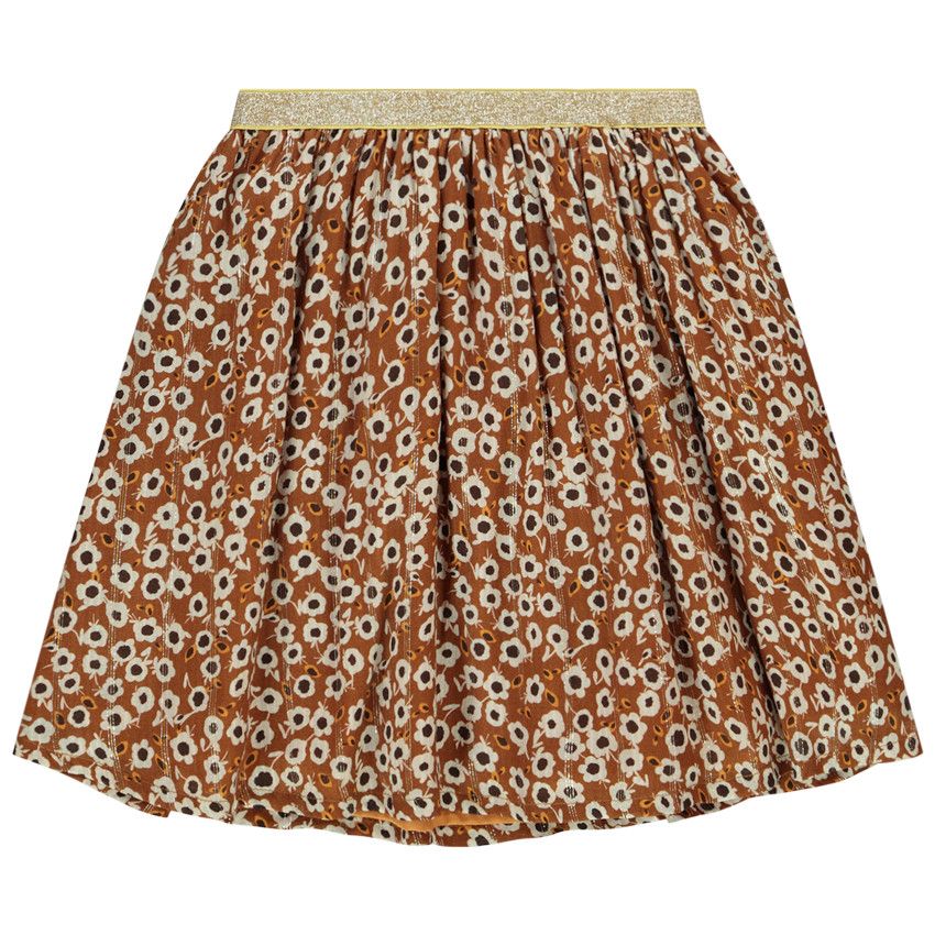 Jupe courte en voile de viscose imprimé fleurs pour fille - Marron
