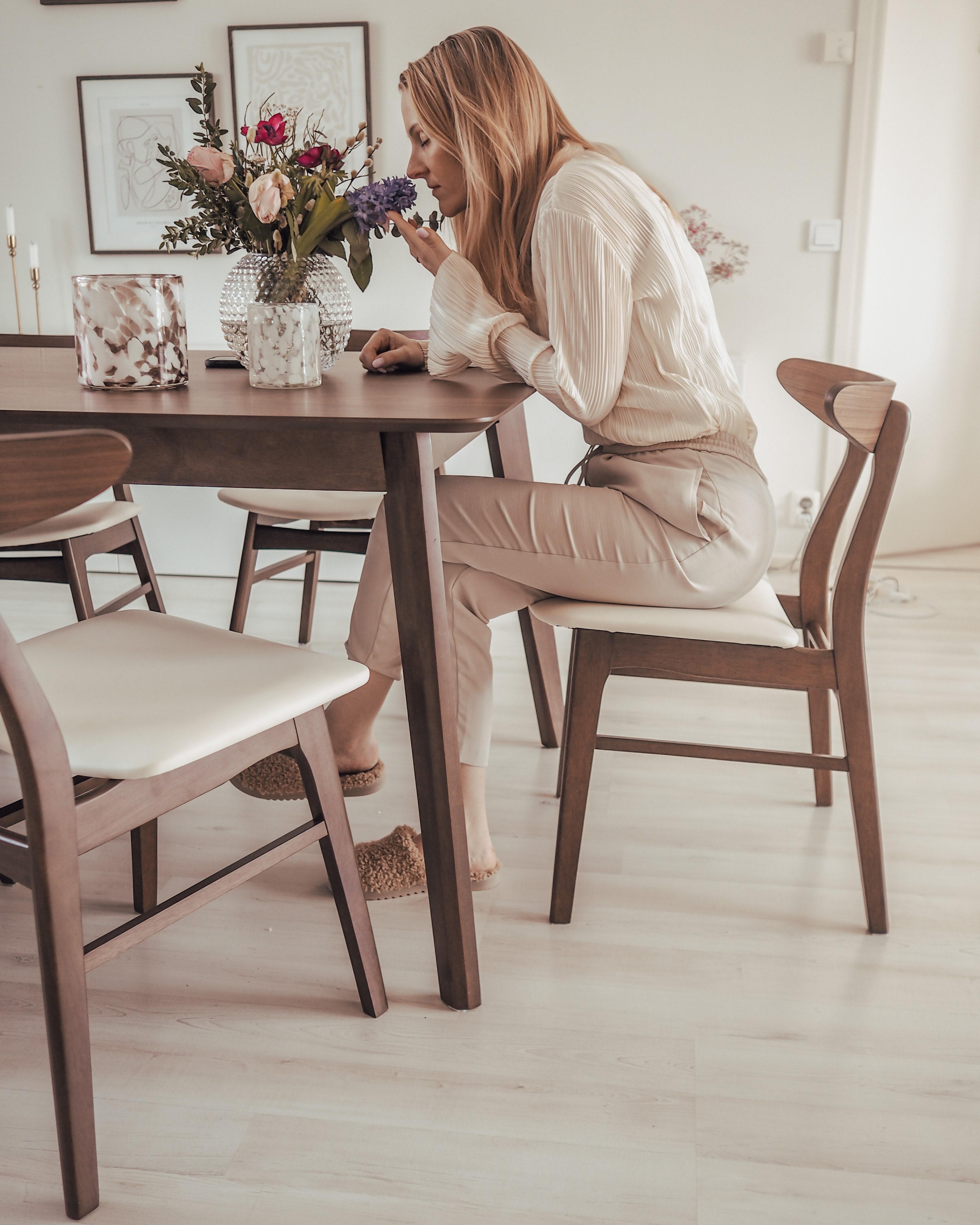 Set van 2 eetkamerstoelen LYNN Hout Donkerbruin/wit