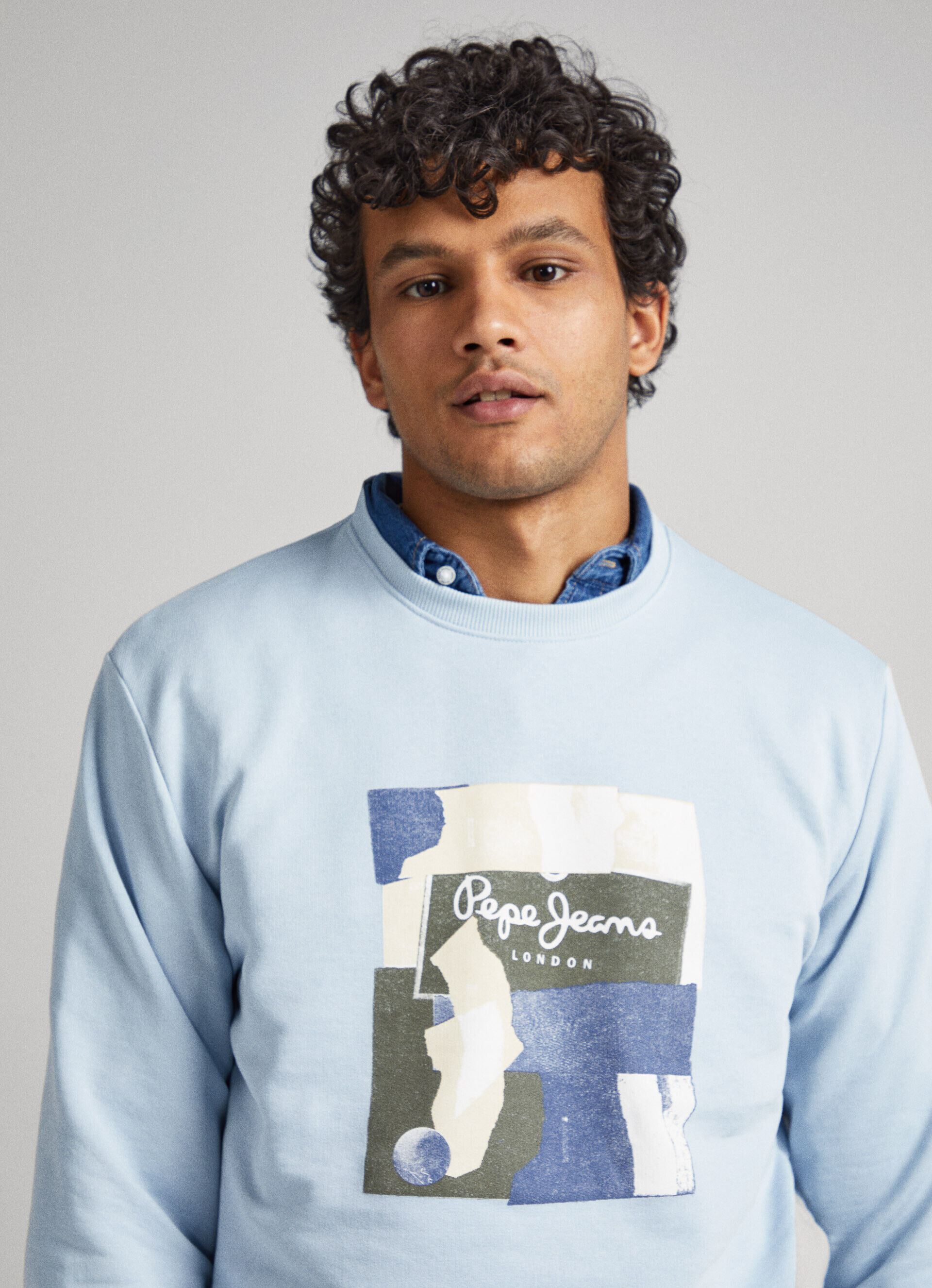 Moletom de algodão com gola redonda - azul chambray