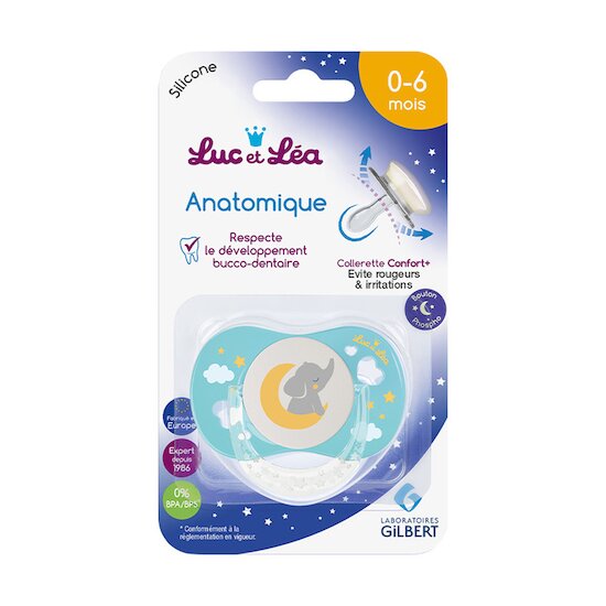 Sucette Anatomique nuit phosphoréscente   Elephant Bleu        0-6 mois   de               Luc et Léa