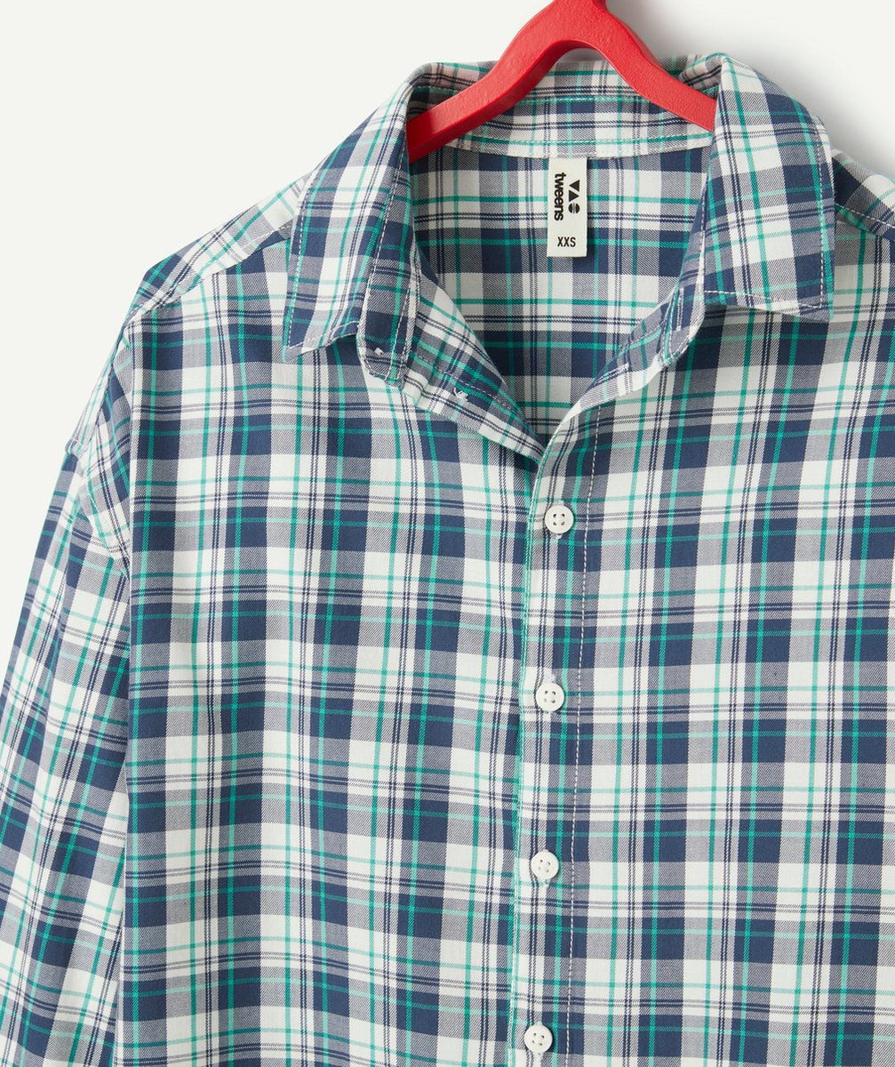 CHEMISE À CARREAUX MANCHES LONGUES GARÇON EN COTON BIO BLEUE ET VERTE