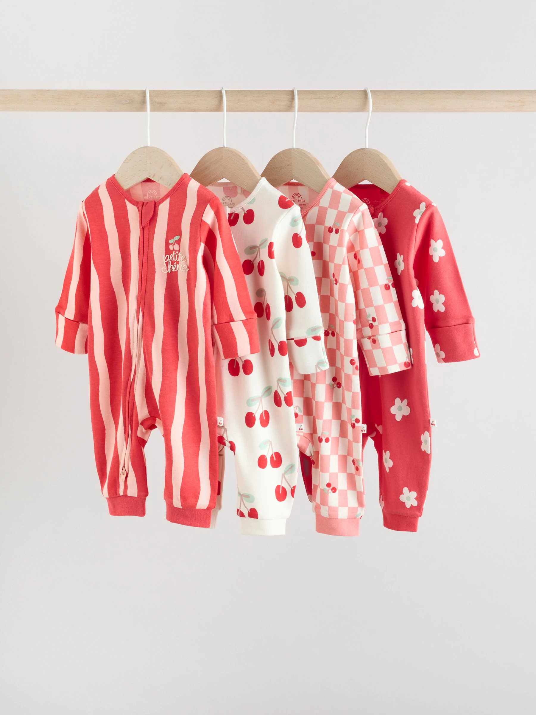 Rode kers - Verpakking van 4 Baby pyjama's met tweewegrits en Print (0mnd -3jr)